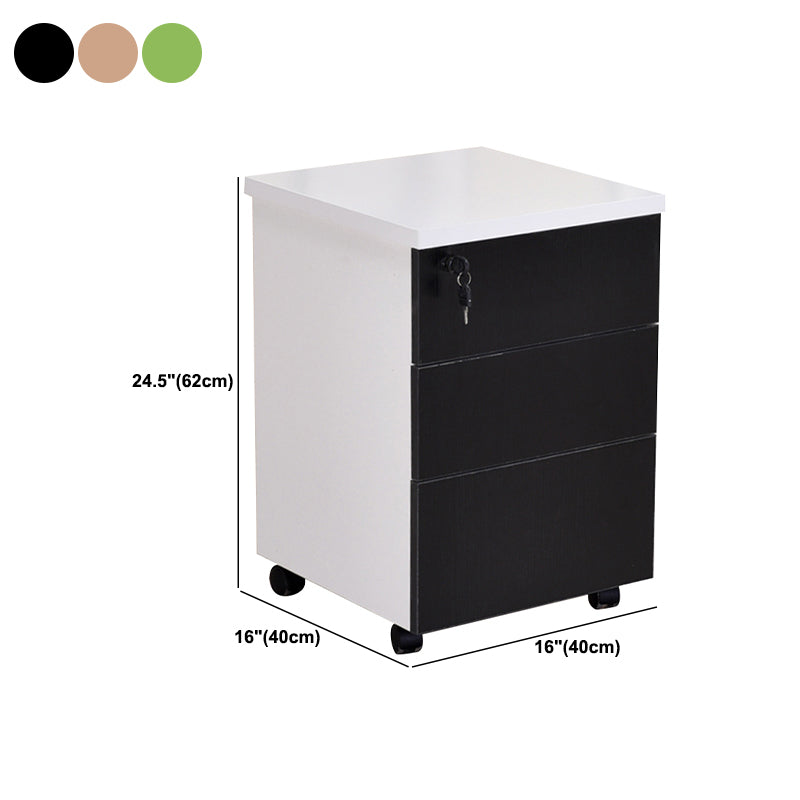 Contemporary File Cabinets Solid Wood Frame Key Lock Mobile Filing Cabinet with Wheels