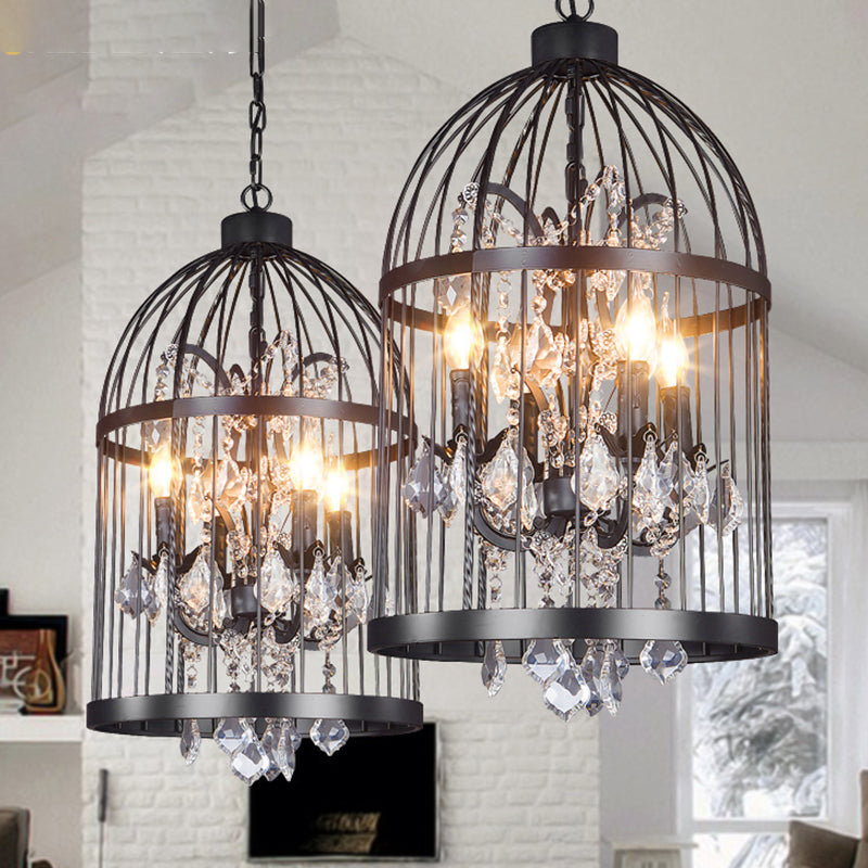 4 Köpfe Birdcage Kronleuchter Beleuchtung Vintage -Stil Schwarz/Weiß/Rosteisen -Hanglampe mit Kerze und Kristall -Deko für Wohnzimmer