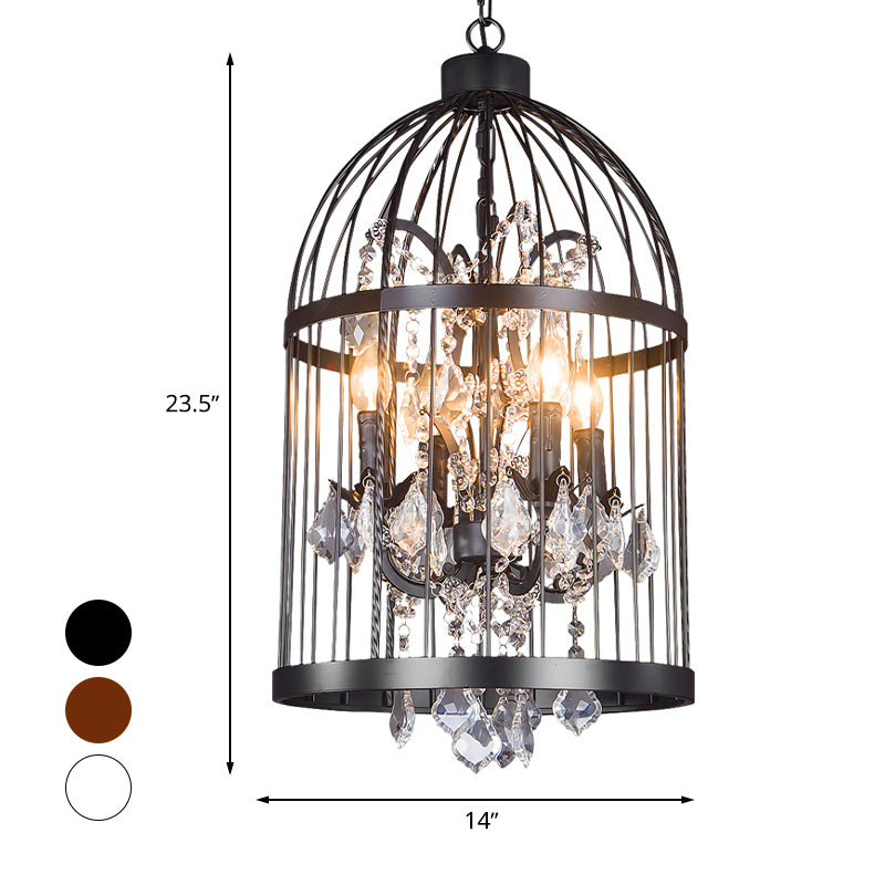 4 Köpfe Birdcage Kronleuchter Beleuchtung Vintage -Stil Schwarz/Weiß/Rosteisen -Hanglampe mit Kerze und Kristall -Deko für Wohnzimmer