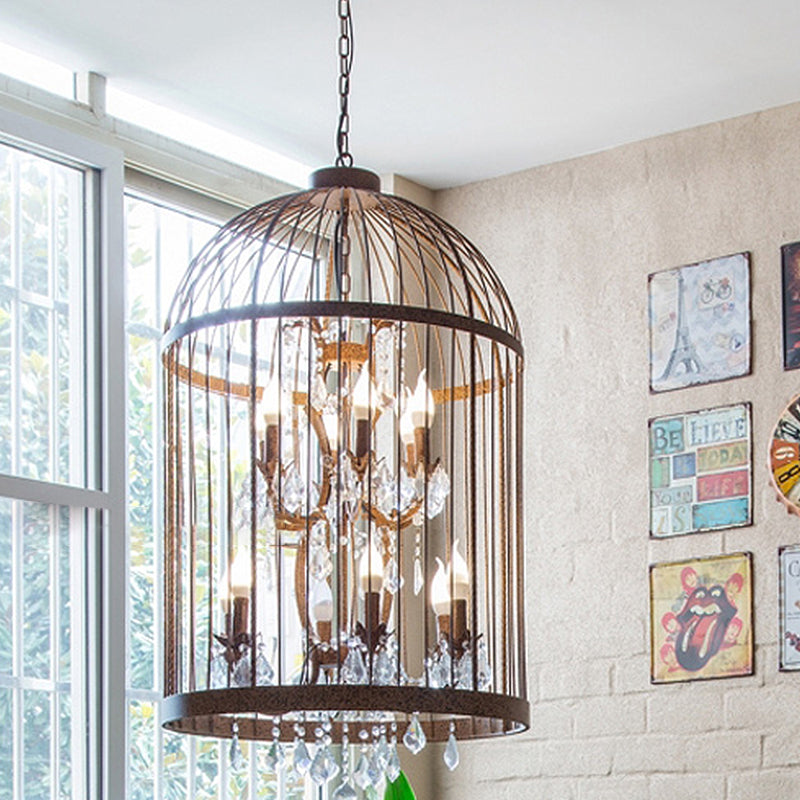 4 Köpfe Birdcage Kronleuchter Beleuchtung Vintage -Stil Schwarz/Weiß/Rosteisen -Hanglampe mit Kerze und Kristall -Deko für Wohnzimmer