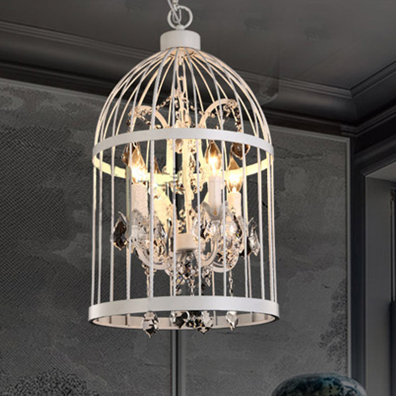 4 Köpfe Birdcage Kronleuchter Beleuchtung Vintage -Stil Schwarz/Weiß/Rosteisen -Hanglampe mit Kerze und Kristall -Deko für Wohnzimmer