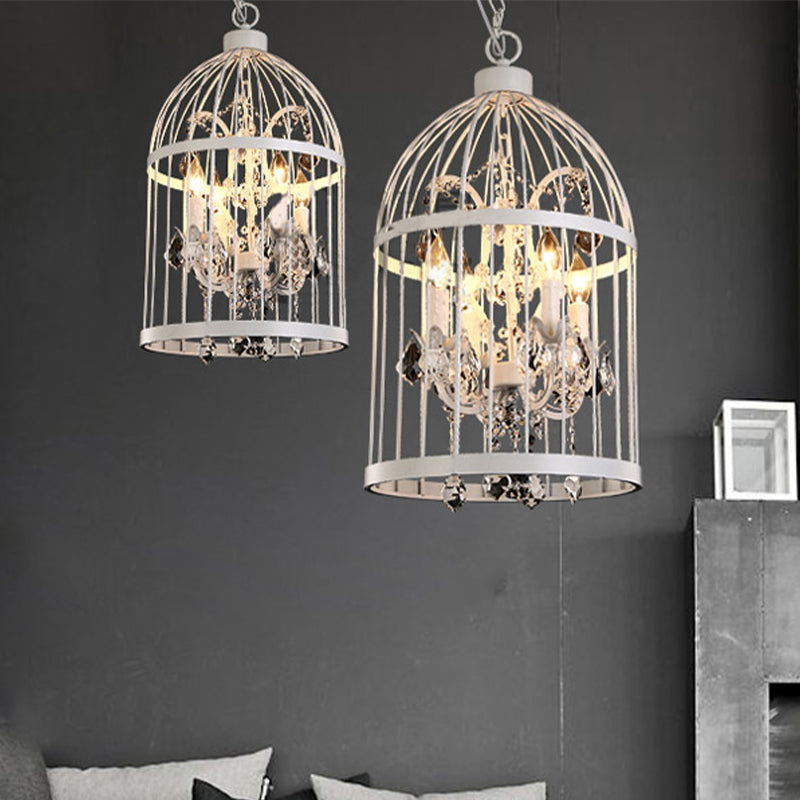 4 Köpfe Birdcage Kronleuchter Beleuchtung Vintage -Stil Schwarz/Weiß/Rosteisen -Hanglampe mit Kerze und Kristall -Deko für Wohnzimmer