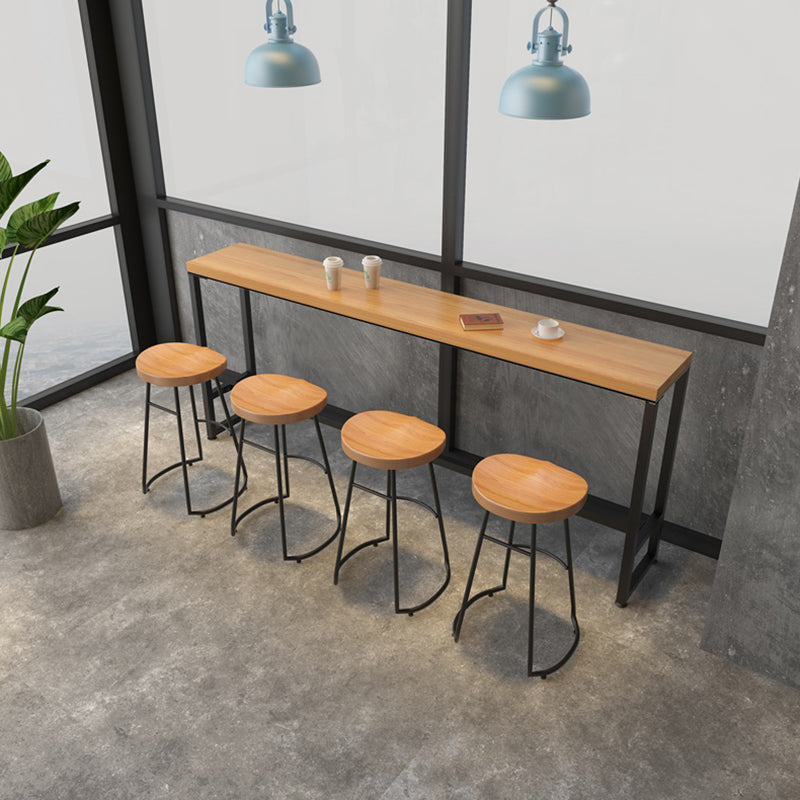 Industrial Bar Dining Table Natural Solid Wood Bistro Bar Table with Metal Base