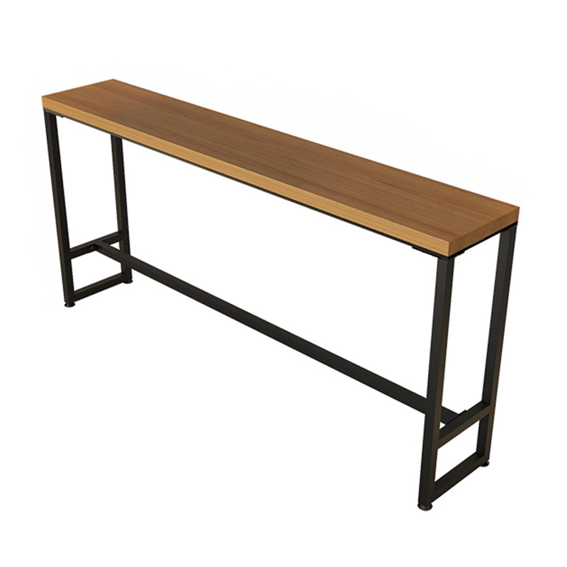 Industrial Bar Dining Table Natural Solid Wood Bistro Bar Table with Metal Base