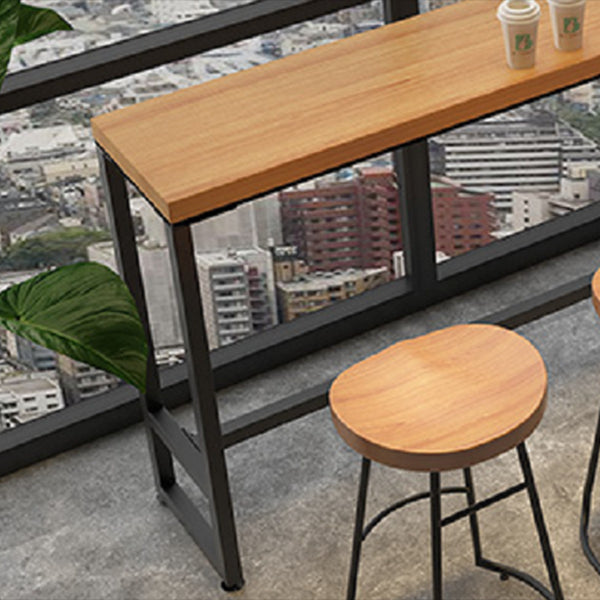 Industrial Bar Dining Table Natural Solid Wood Bistro Bar Table with Metal Base