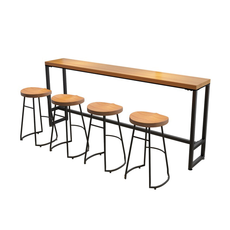 Industrial Bar Dining Table Natural Solid Wood Bistro Bar Table with Metal Base