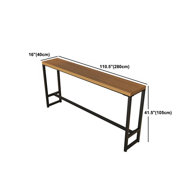 Industrial Bar Dining Table Natural Solid Wood Bistro Bar Table with Metal Base