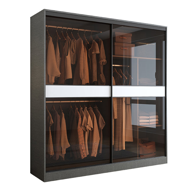 Contemporary Glass Wardrobe Soft Close Door Wardrobe Closet with Garment Rod