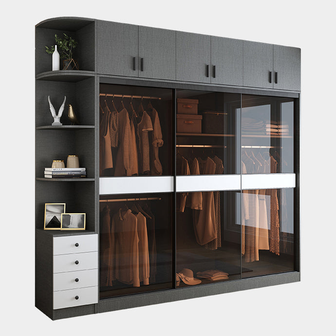 Contemporary Glass Wardrobe Soft Close Door Wardrobe Closet with Garment Rod