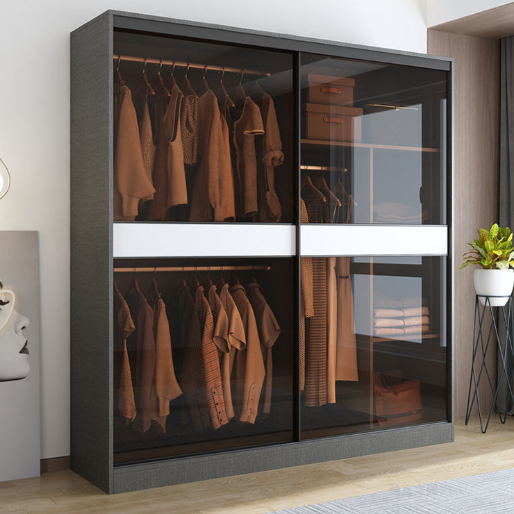 Contemporary Glass Wardrobe Soft Close Door Wardrobe Closet with Garment Rod