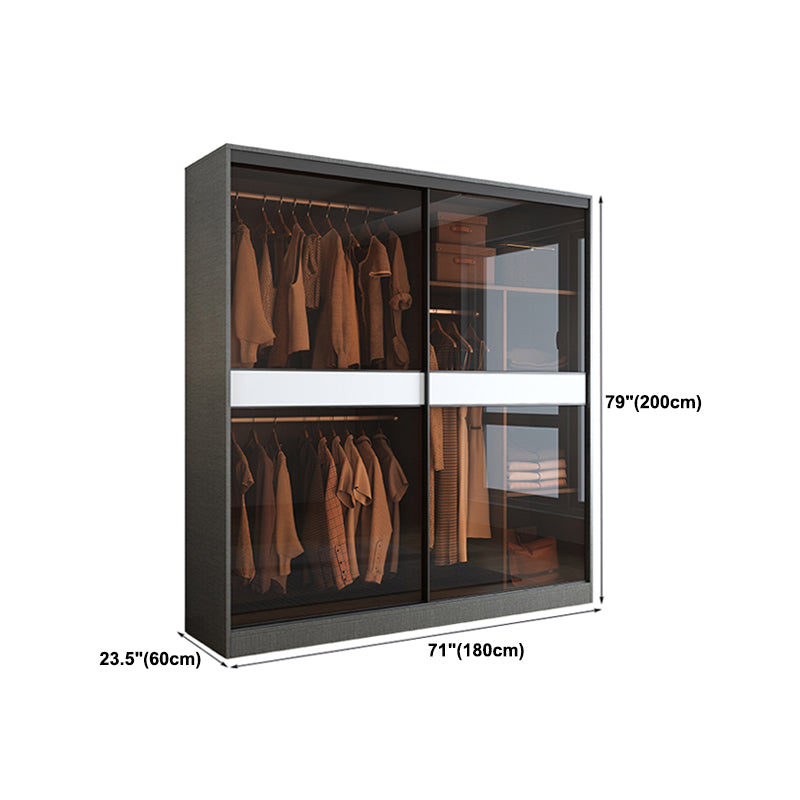 Contemporary Glass Wardrobe Soft Close Door Wardrobe Closet with Garment Rod