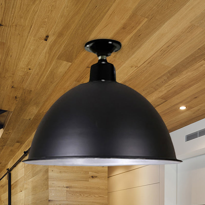 Loft Style Dome Plafondverlichting 1"/14" Breedte Metaal Semi Flush Mount Licht in Zwart voor Eetkamer, 12"/14" Breedte