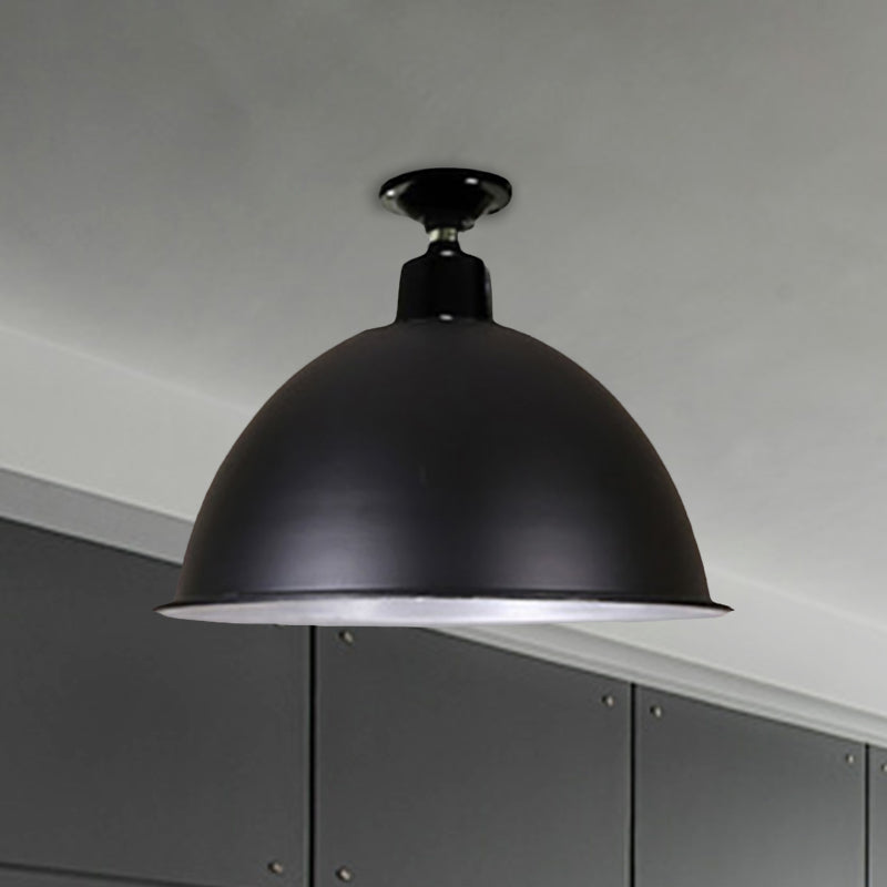 Loft Style Dome Ceiling Lighting 1 Head Metal Semi Flush Mount Light in Black for Dining Room, 12"/14" Width