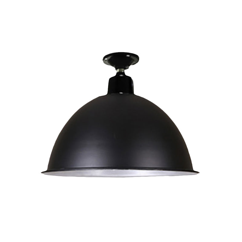 Iluminación de techo tipo cúpula estilo loft, luz de montaje semiempotrada de metal de 1 cabezal en negro para comedor, 12"/14" de ancho