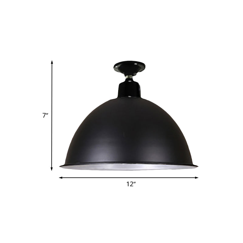 Iluminación de techo tipo cúpula estilo loft, luz de montaje semiempotrada de metal de 1 cabezal en negro para comedor, 12"/14" de ancho