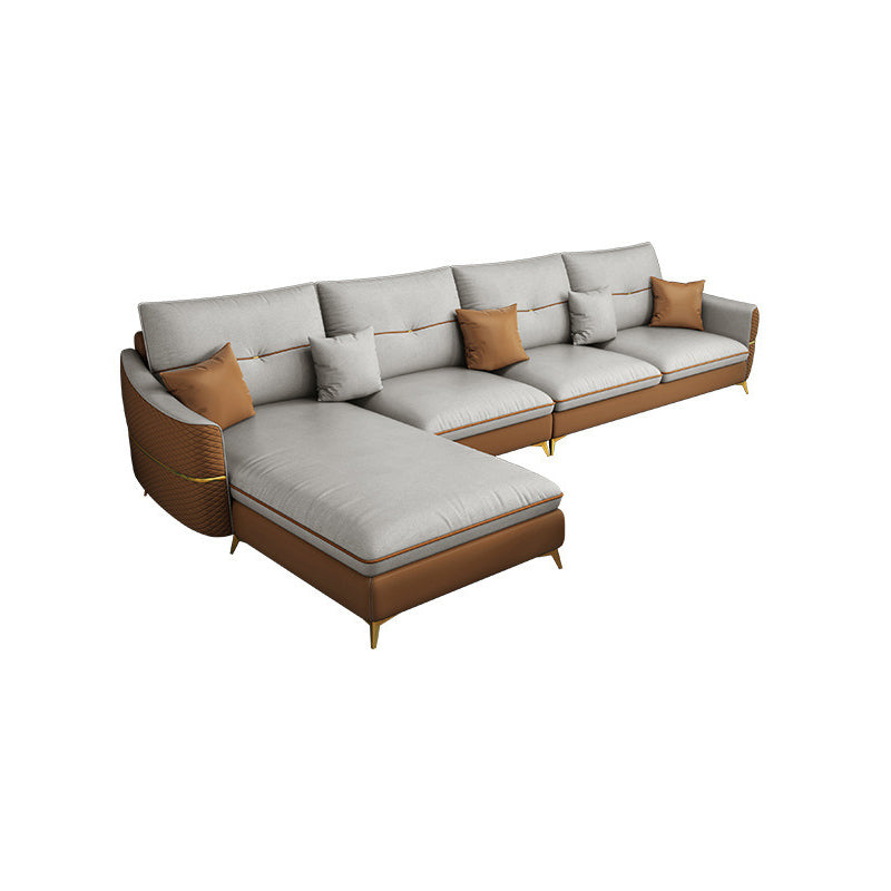 Sloped Arm Sectional Modern 5-seater Faux Leather Sectional Sofa