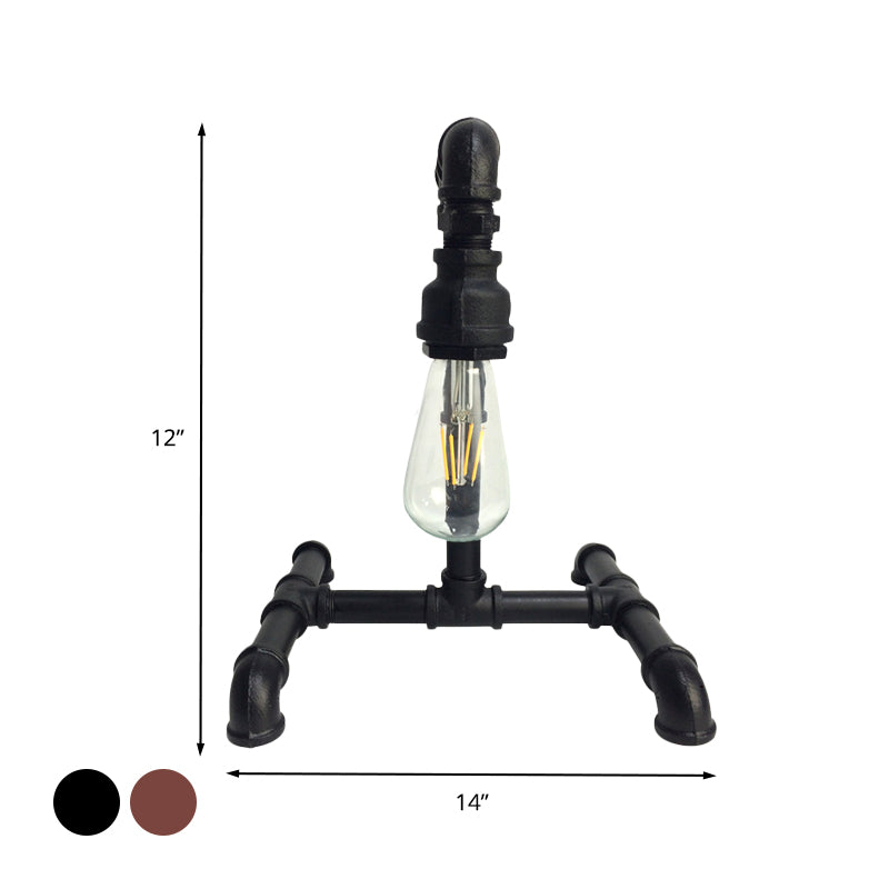 Copper/Black 1 Light Small Desk Lamp Vintage Iron Exposed Bulb Plug In Night Table Light with Pipe-Like Base