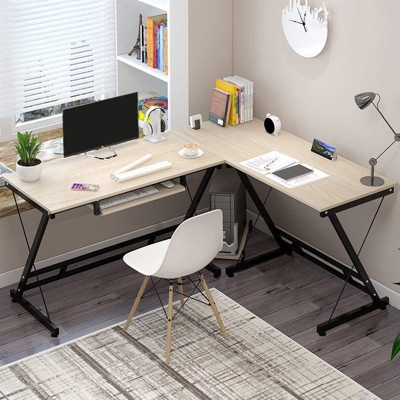 Metal and Wooden Computer Desk Modern L-Shape Keyboard Tray Office Desk for Office