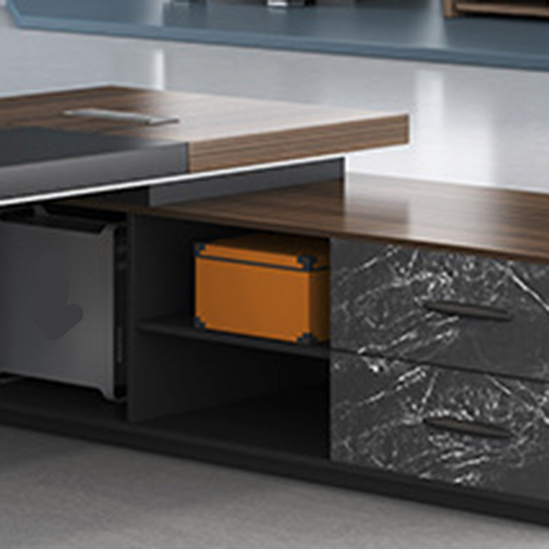 Contemporary Office Desk L-Shape Executive Desk with 2 Storage Drawers