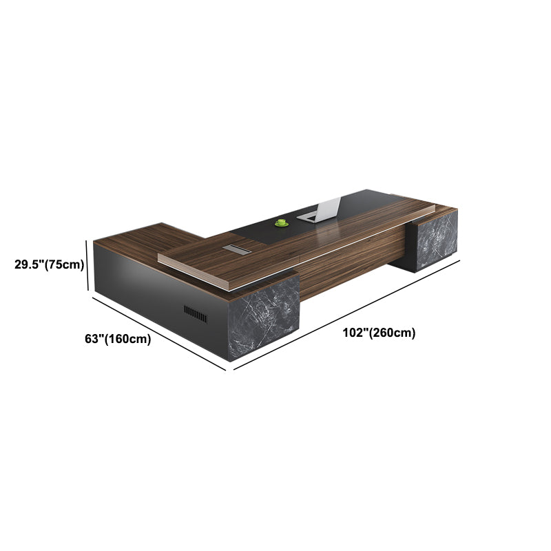 Contemporary Office Desk L-Shape Executive Desk with 2 Storage Drawers
