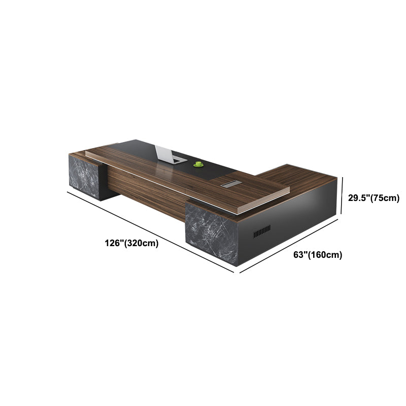 Contemporary Office Desk L-Shape Executive Desk with 2 Storage Drawers