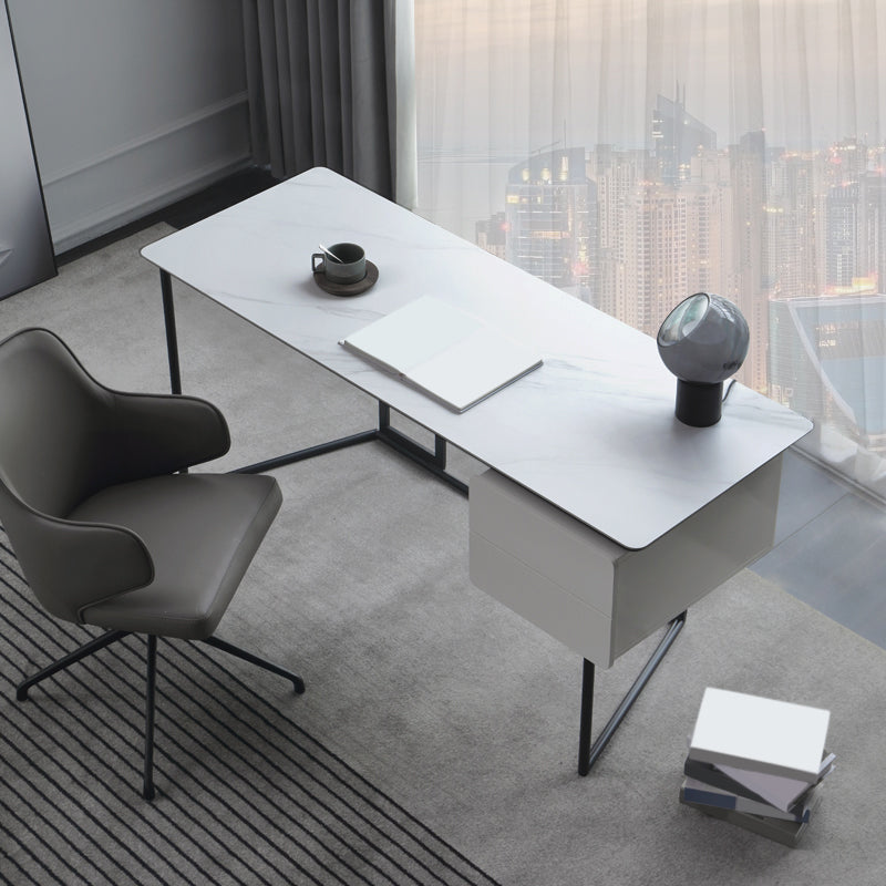 Contemporary White Office Desk with Metal Legs Sled Writing Desk