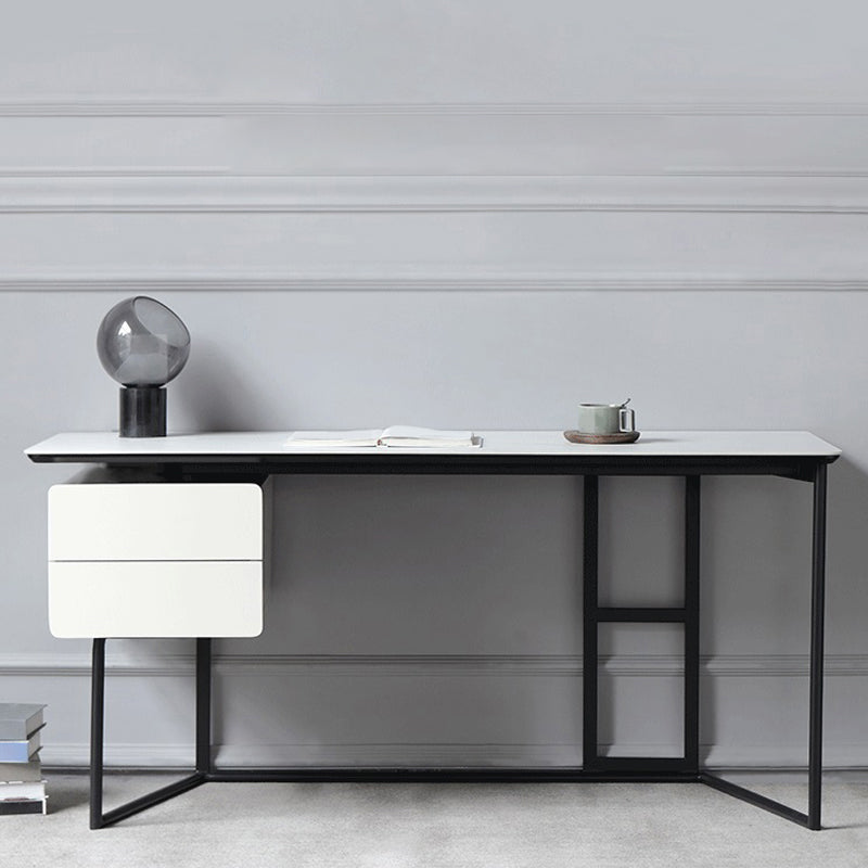 Contemporary White Office Desk with Metal Legs Sled Writing Desk