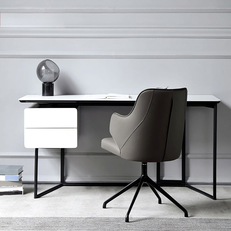 Contemporary White Office Desk with Metal Legs Sled Writing Desk