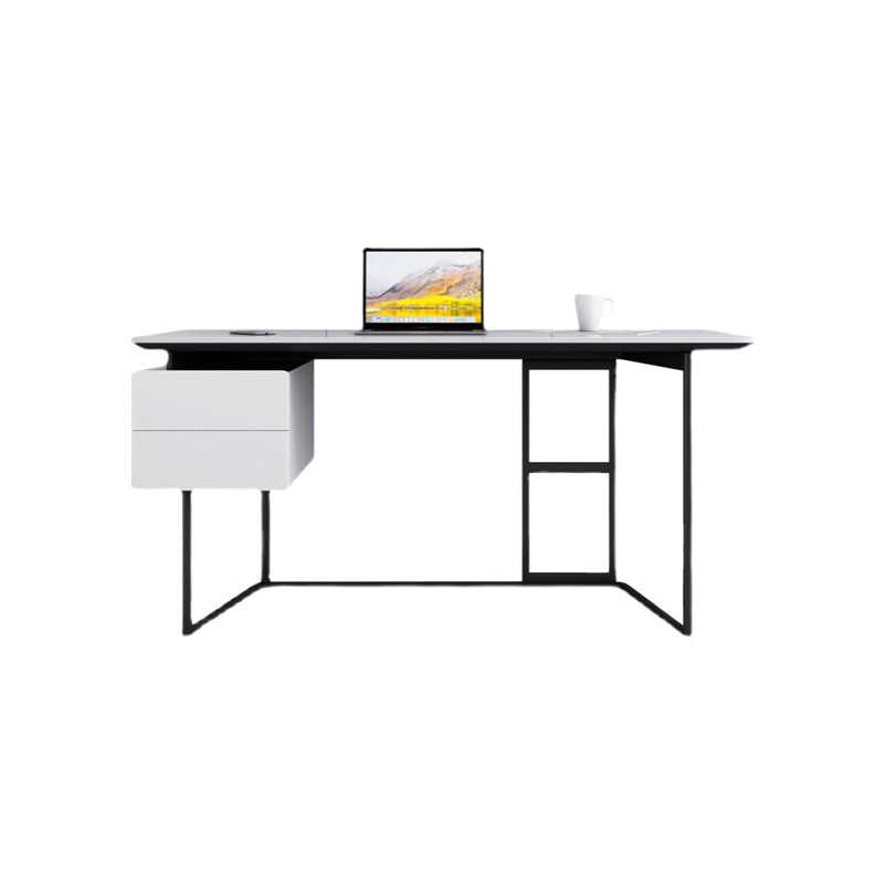 Contemporary White Office Desk with Metal Legs Sled Writing Desk