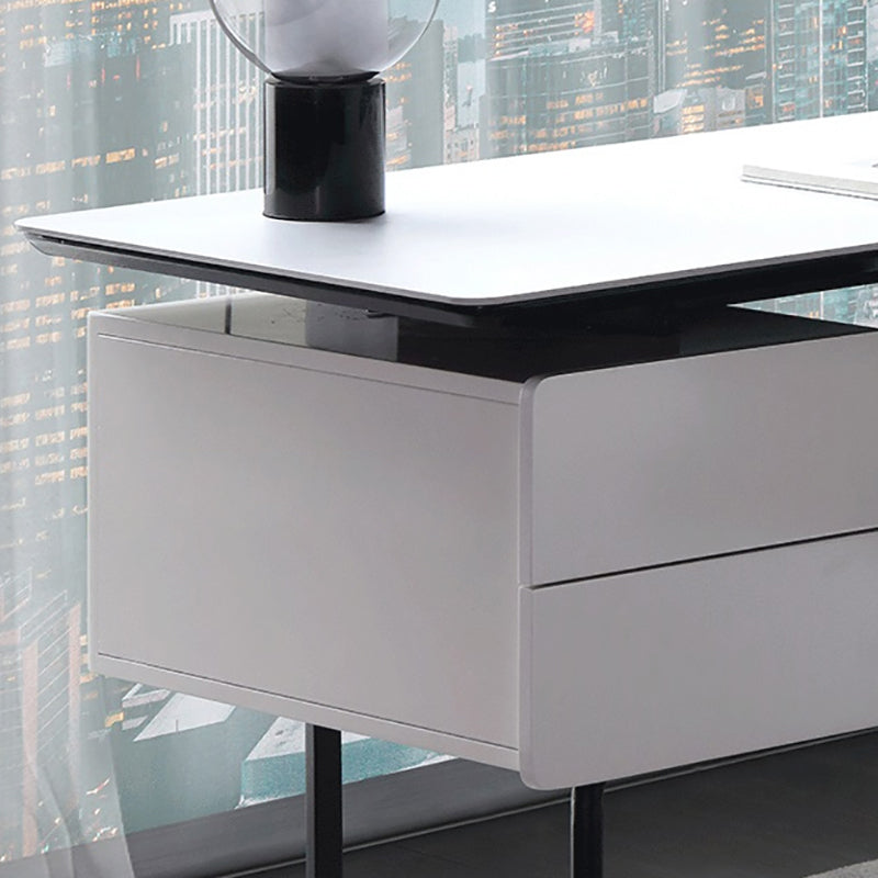 Contemporary White Office Desk with Metal Legs Sled Writing Desk