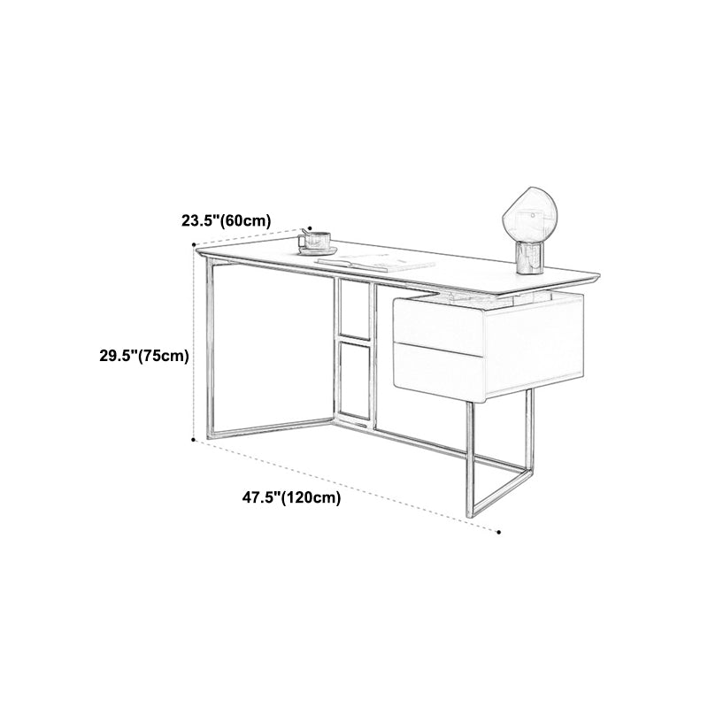 Contemporary White Office Desk with Metal Legs Sled Writing Desk