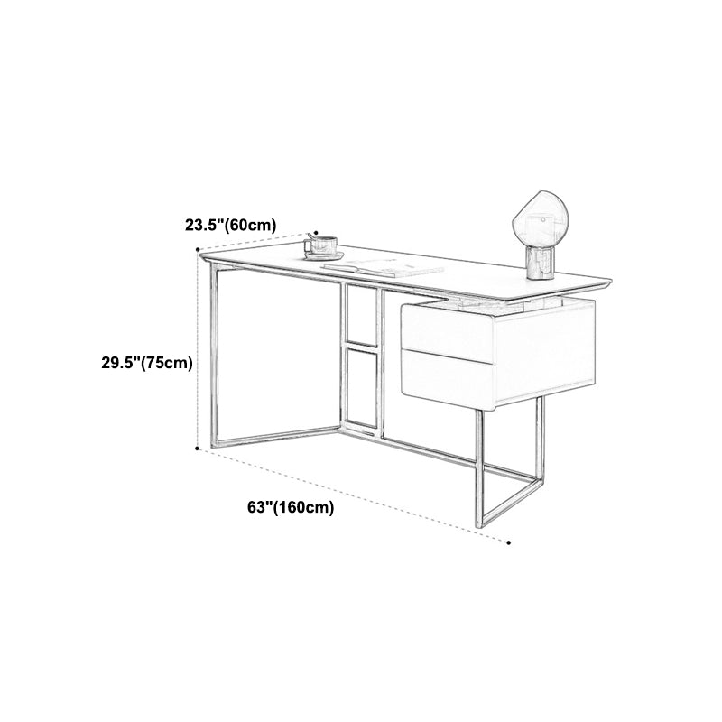 Contemporary White Office Desk with Metal Legs Sled Writing Desk