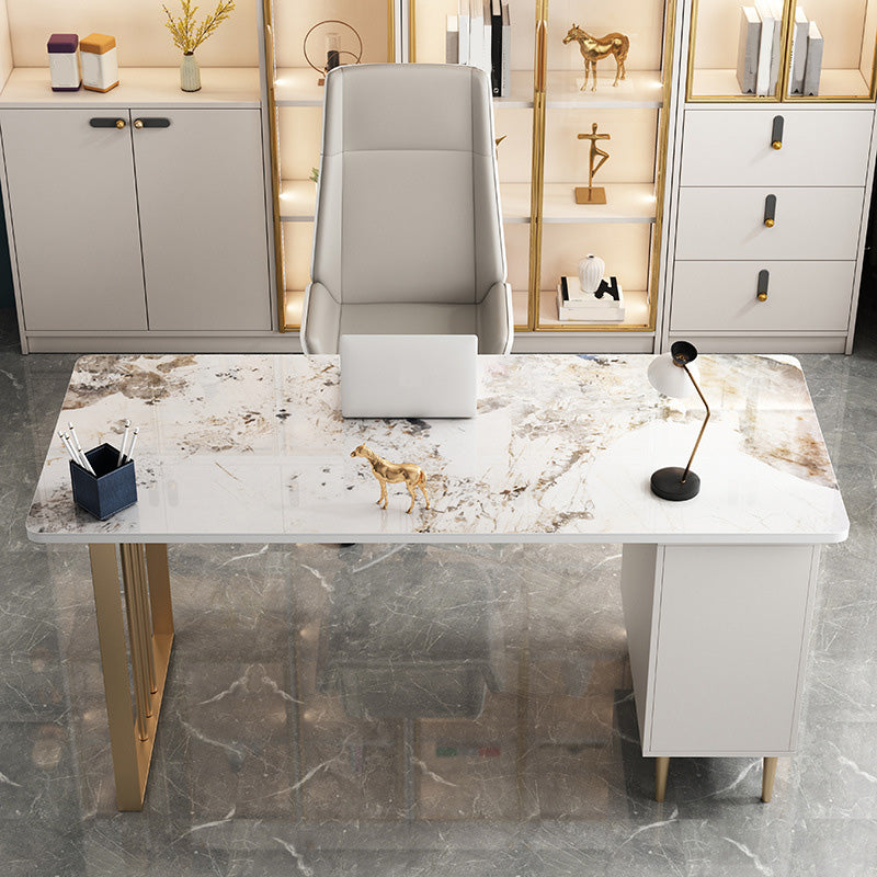 Contemporary Marble Desk for Office 30"H Rectangular Desk with 1 Drawer