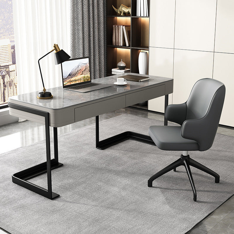 Contemporary Marble Desk for Office 30"H Rectangular Desk in Gray