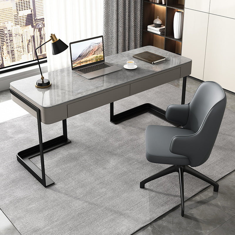 Contemporary Marble Desk for Office 30"H Rectangular Desk in Gray