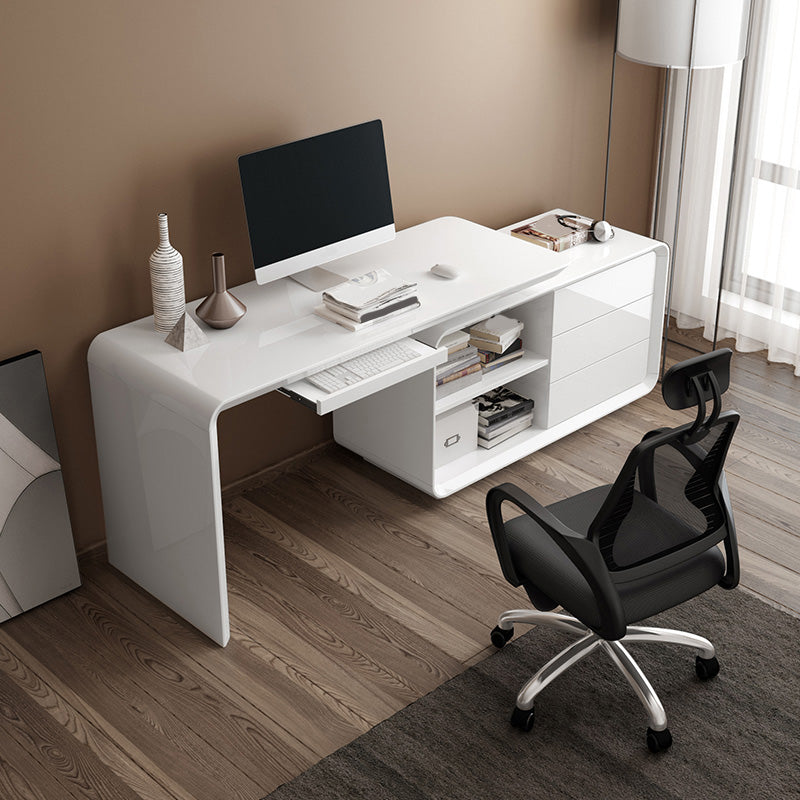 Modern Wood Computer Desk White Pedestal Writing Desk for Home