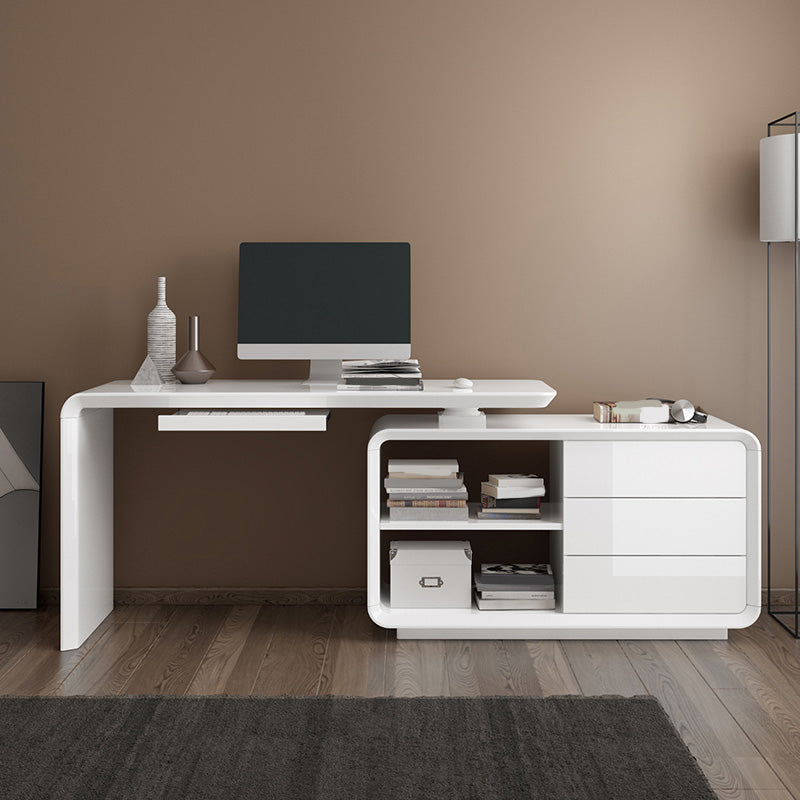 Modern Wood Computer Desk White Pedestal Writing Desk for Home