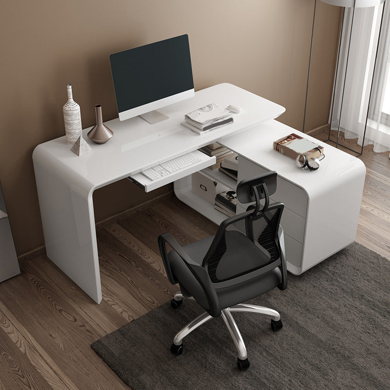 Modern Wood Computer Desk White Pedestal Writing Desk for Home