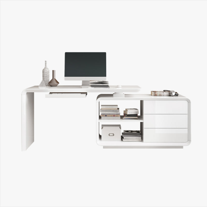 Modern Wood Computer Desk White Pedestal Writing Desk for Home