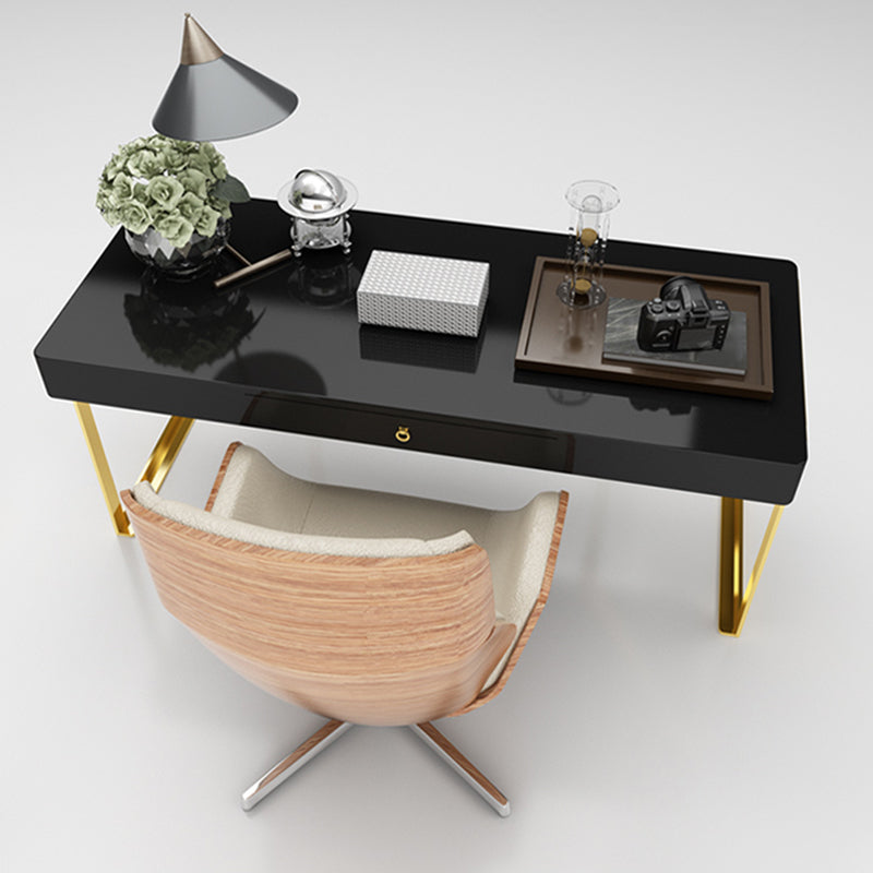 Glam Mirrored Marble Office Desk with Metal Legs Home or Office Desk