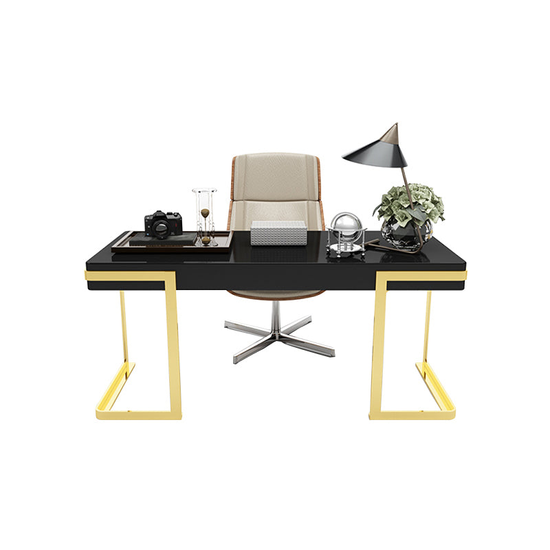 Glam Mirrored Marble Office Desk with Metal Legs Home or Office Desk