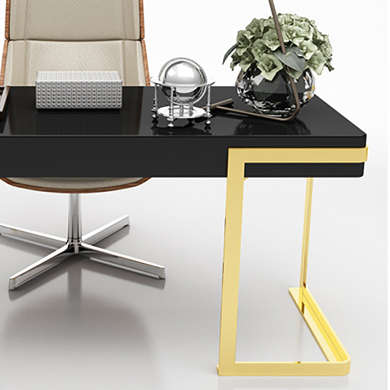 Glam Mirrored Marble Office Desk with Metal Legs Home or Office Desk