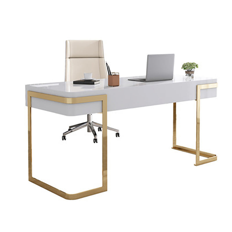 Glam Mirrored Marble Office Desk with Metal Legs Home or Office Desk