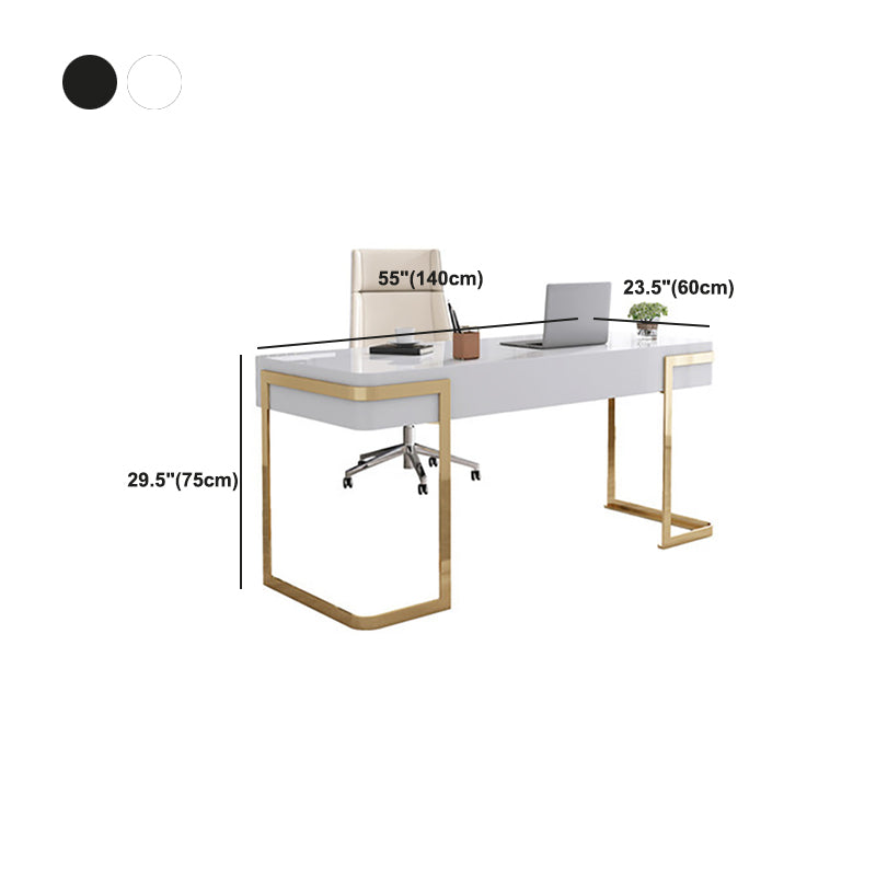 Glam Mirrored Marble Office Desk with Metal Legs Home or Office Desk