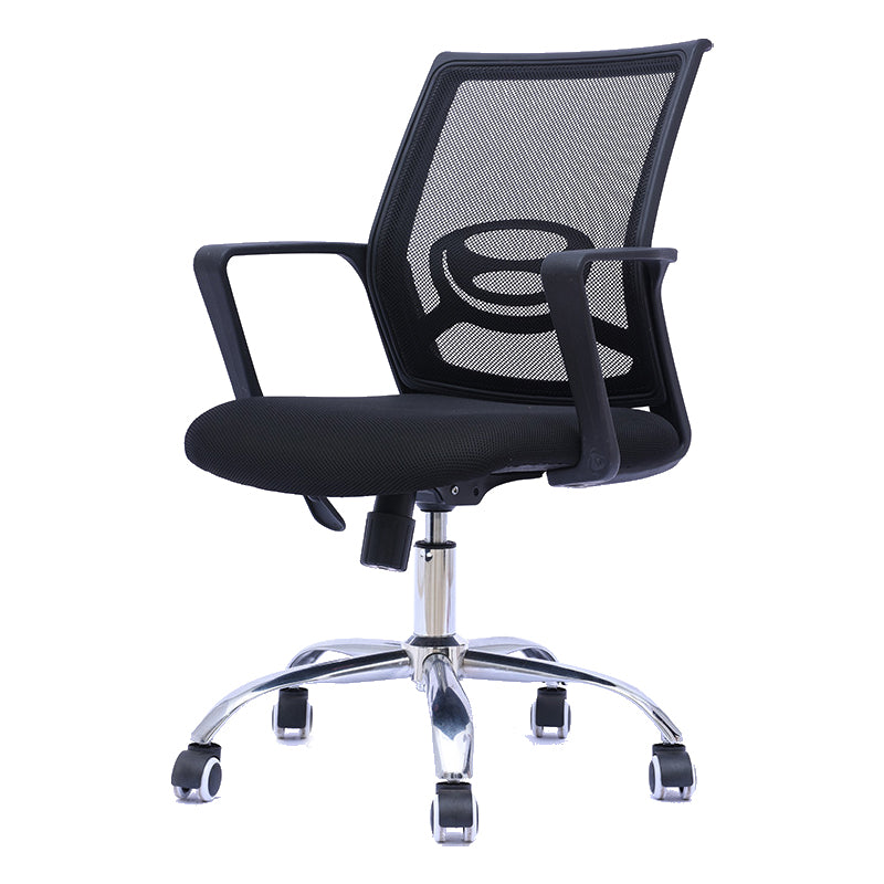 Contemporary Arm Chair Fixed Arms Mid-back Mesh Black Office Chair