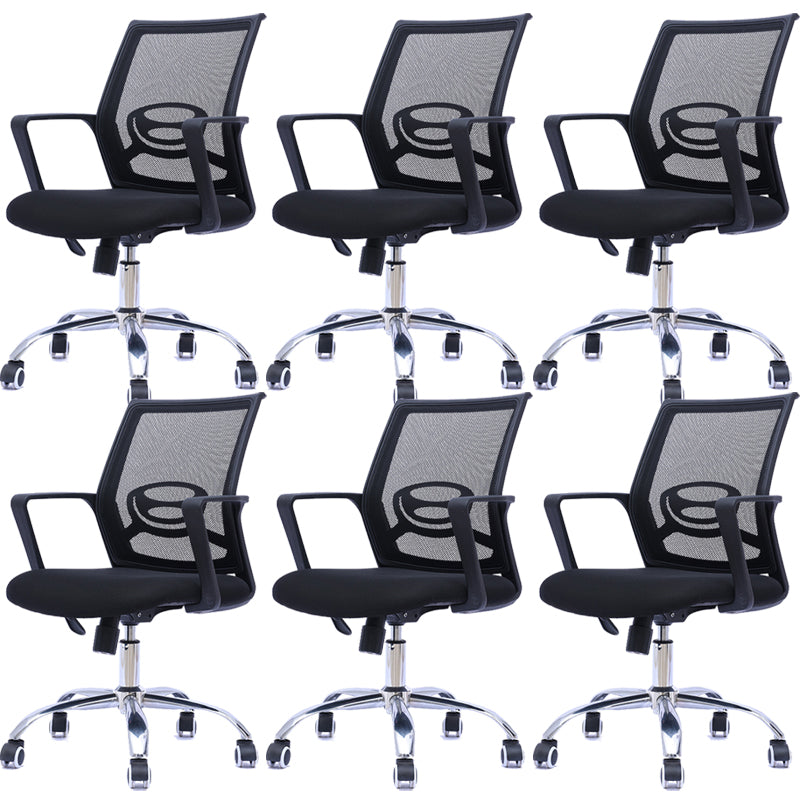 Contemporary Arm Chair Fixed Arms Mid-back Mesh Black Office Chair