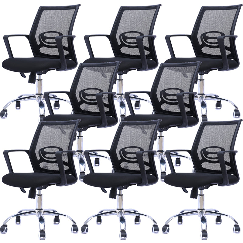 Contemporary Arm Chair Fixed Arms Mid-back Mesh Black Office Chair