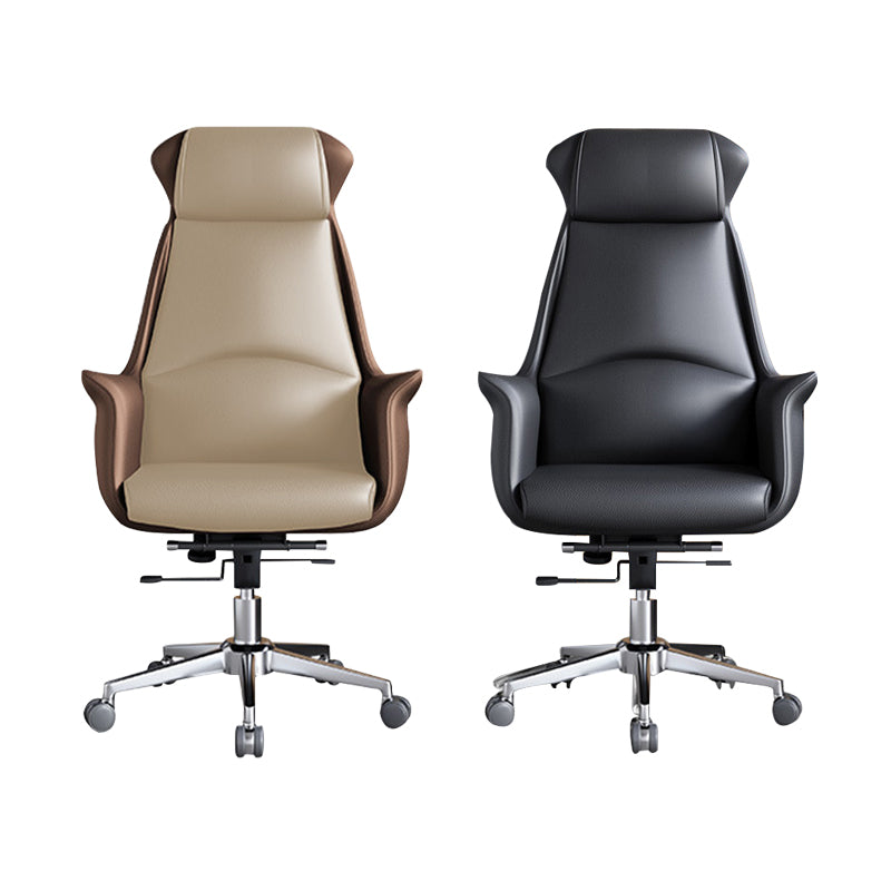 Modern Arms Included Chair with Wheels High-Back Leather Desk Chair in Black/Brown