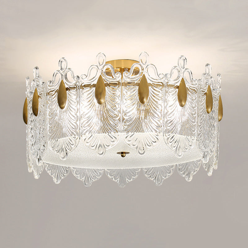 Modern Drum Ceiling Light Fixture Crystal Multiple-Light Ceiling Light