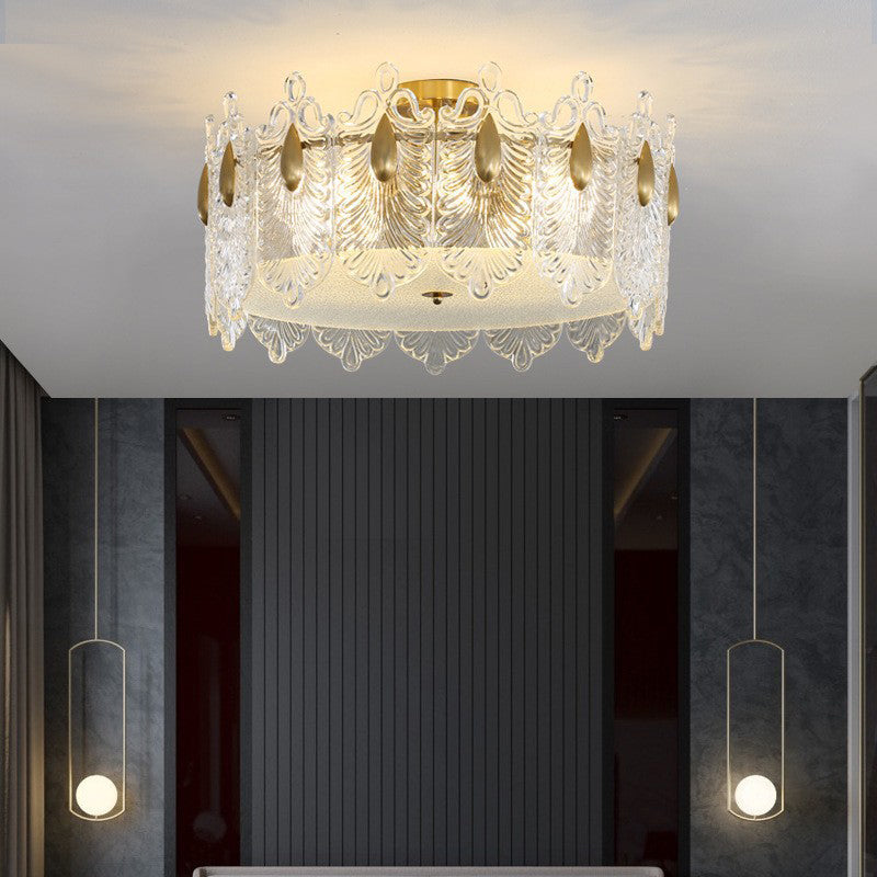 Modern Drum Ceiling Light Fixture Crystal Multiple-Light Ceiling Light